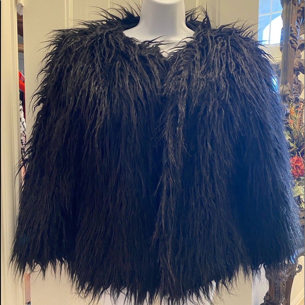 Black faux fur coat jacket